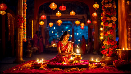 Festival of Lights Euphoria. Diwali Celebration Backdrop. Ai generated.