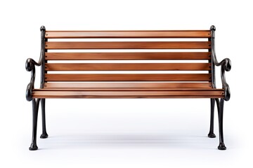 a wooden bench with metal legs isolated on a white background