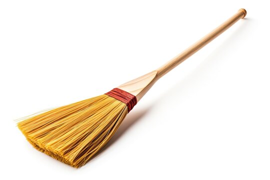 an old wooden broom isolated on a white background