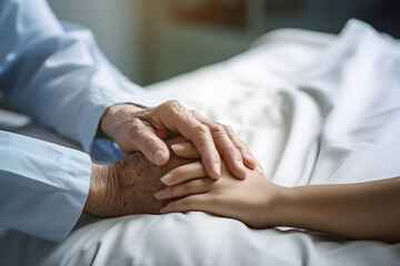 closeup hand of geriatric with nursing caregiver.