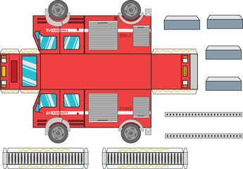 Fire-engine-firefighting-emergency-vehicle-or-red-firetruck-Truck-3D-PRINTABLE-Heavy-vehicles,-Paper-Craft,-Ready-to-print