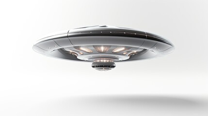 futuristic ufo flying, white background, Generative AI