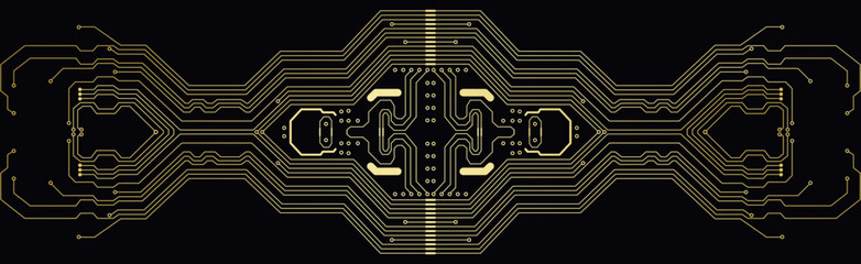 Black and gold technology circuit diagram, vector illustration background - obrazy, fototapety, plakaty