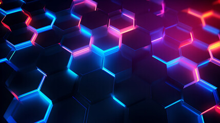 Obraz na płótnie Canvas Stylish neon hexagon neon background with a sense of height, 3d pattern, Generative AI