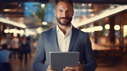 Fototapeta premium Handsome young businessman using digital tablet
