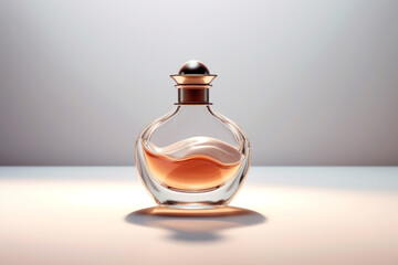 Beautiful transparent, blank and fancy perfume bottle on plain background with copy space. Generative AI