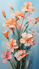 Oil painting flowers on canvas. Colorful floral background.