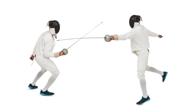 Digital png photo of two swordsmen during fight on transparent background