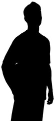 Digital png silhouette of sportsman standing with helmet on transparent background