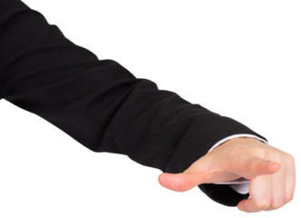 Digital png photo of hand of businesswoman pointing finger on transparent background