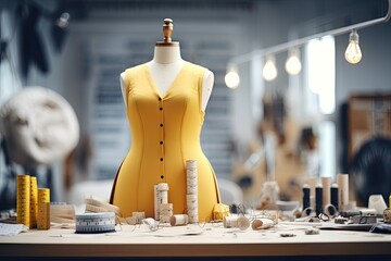 Mannequin showing in the boutique shop and tailor background. - obrazy, fototapety, plakaty