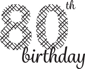 Digital png illustration of 80th birthday text on transparent background