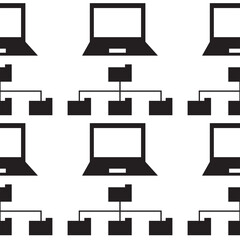 Digital png illustration of black pattern of repeated laptops and folders on transparent background