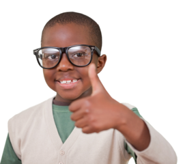 Digital png photo of happy african american boy showing thumb up on transparent background