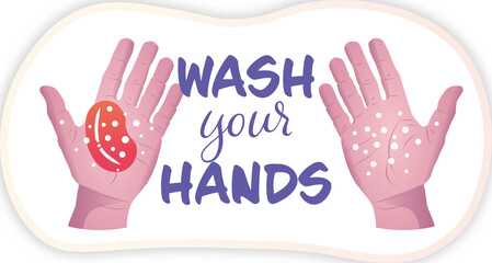 Digital png illustration of hands with wash your hands text on transparent background