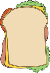 Digital png illustration of sandwich with ham, cheese, tomato and salad on transparent background
