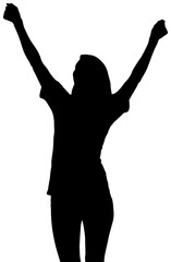 Digital png illustration of silhouette of sportswoman with hands up on transparent background