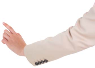 Digital png photo of hand of asian businesswoman pointing on transparent background