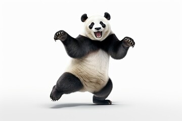 a black and white panda dancing isolated on white background
