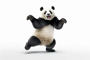 Foto op Plexiglas a black and white panda dancing isolated on white background © Rangga Bimantara