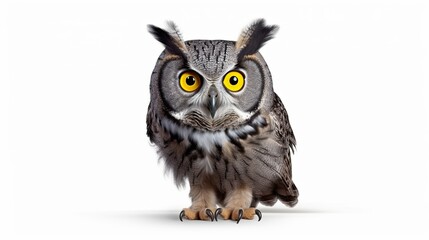 an owl is sitting isolated on white background