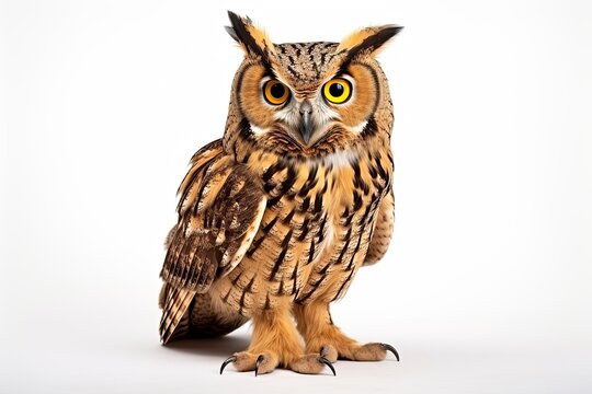 an owl is sitting isolated on white background