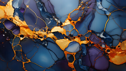 Marble granite violet blue purple  with gold texture.Marbling Background. Liquid Swirls in Beautiful Purple and Black colors, with Gold Powder.
