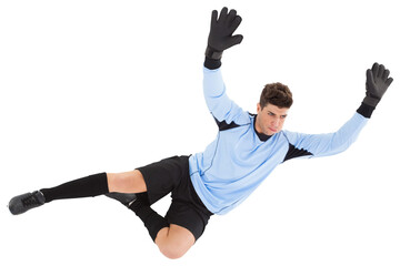 Digital png photo of caucasian male goalkeeper on transparent background