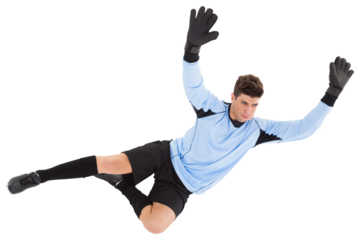 Digital png photo of caucasian male goalkeeper on transparent background