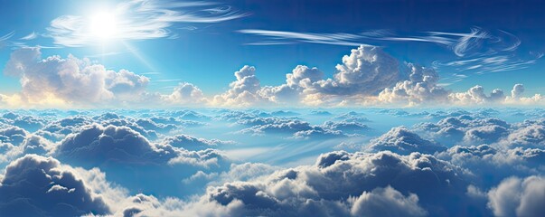 amazing beautiful of blue sky with clouds from above, copy space, Generative AI