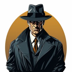 Classic detective character in cartoon style isolated on a white background