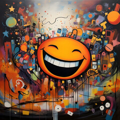 A happy cartoon face with smiling eyes, genuine happiness and warm, Happy Symbol , Laughing smiley