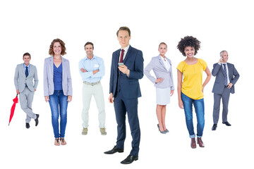 Fototapeta premium Digital png photo of women and men standing and smiling on transparent background