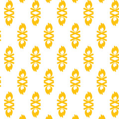 Digital png illustration of yellow flames repeated on transparent background
