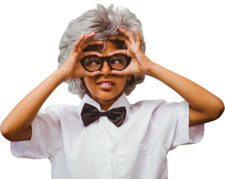 Digital png photo of biracial boy in scientist costume on transparent background