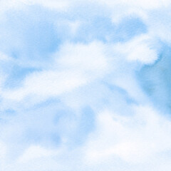 Watercolor Background Blue Sky with Clouds Hand Painted - 662106851