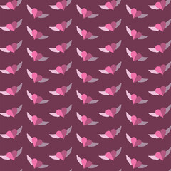 Digital png illustration of pink hearts with wings pattern on transparent background