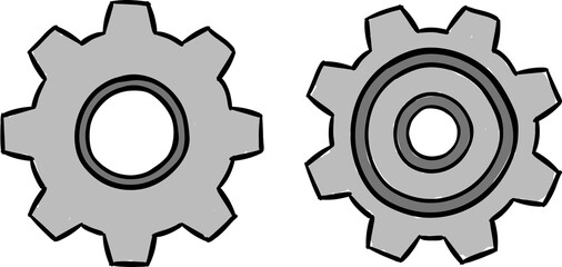 Digital png illustration of grey cog wheels on transparent background
