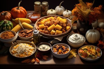 thanksgiving foods and snacks, Thanksgiving celebration, Festival, Generative Ai