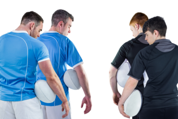 Digital png photo of diverse rugby players on transparent background