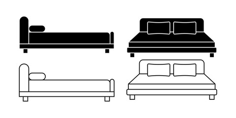 outline silhouette bed icon set isolated on white background.side view bed icon