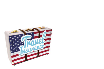 Digital png illustration of suitcase with travel insurance text on transparent background