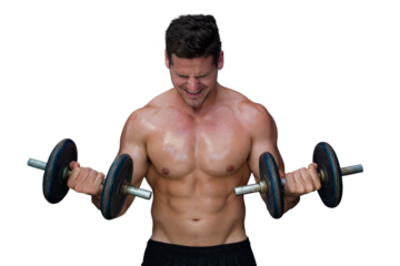 Digital png photo of caucasian man lifting dumbbells on transparent background