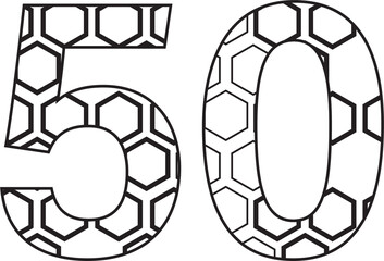 Obraz premium Digital png illustration of black shapes and number 50 on transparent background