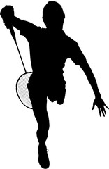 Digital png silhouette image of male tennis player with tennis racket on transparent background