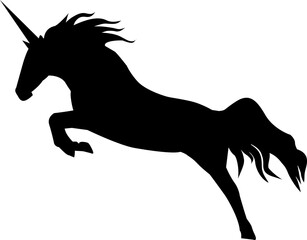 Digital png illustration of black unicorn jumping on transparent background