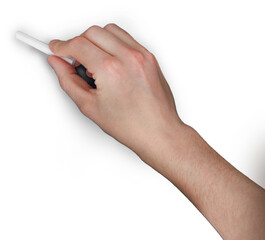 Digital png photo of caucasian hand holding chalk on transparent background - obrazy, fototapety, plakaty