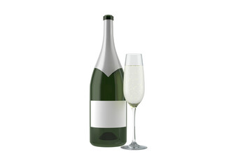 Digital png illustration of bottle and glass of champagne on transparent background