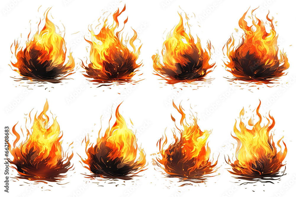 Poster fire - the line of fire created by excellent flames on a horizontal surface - a large set of fiery e