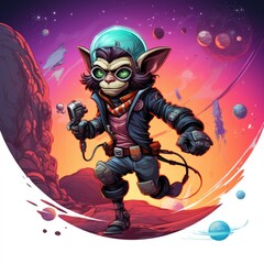 Space pirate character exploring uncharted galaxies